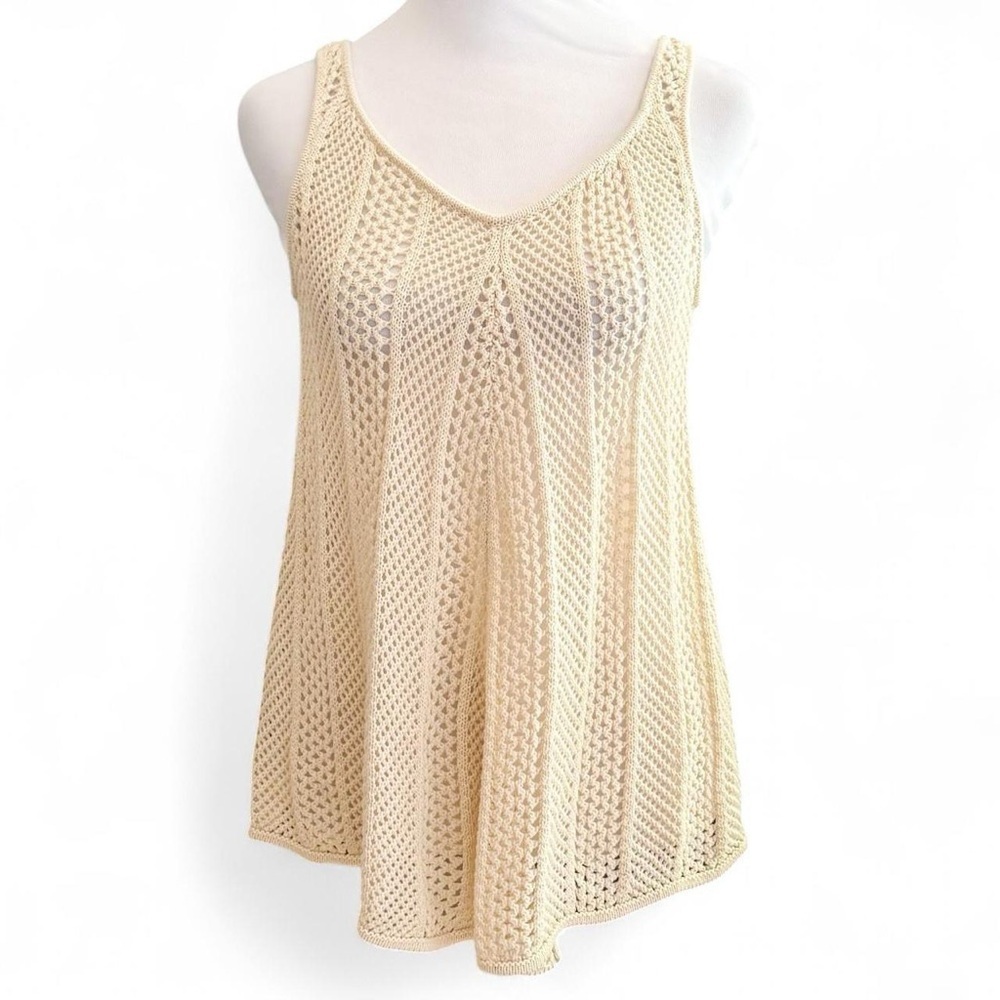 Cream Sleeveless Knit Top Crochet Tank Top